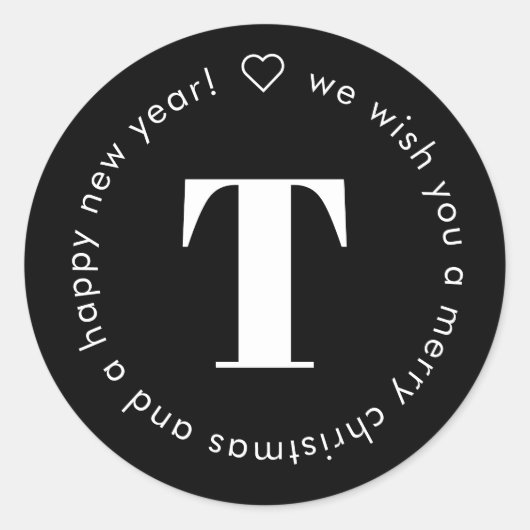 シンプルモノグラモダンム白黒引用文 ラウンドシール (正面)