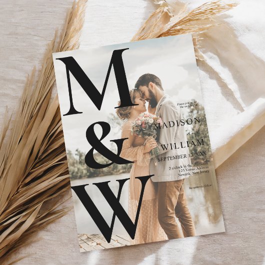 シンプルモノグラモダンム結婚写真 招待状