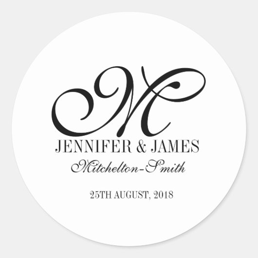 シンプルモノグラ結婚ム任意の色ステッカーは好む ラウンドシール (正面)