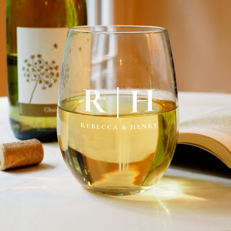 シンプルモノグラ結婚ム ステムなしワイングラス