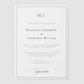 シンプルモノグラ縁どム写真結婚の ベラム紙招待状 (正面)