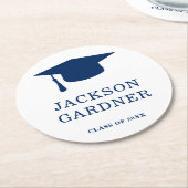 シンプルモルタルボードネイビーブルーモダン卒業 ラウンドペーパーコースター (アングル)