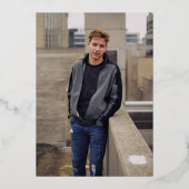 シンプルモルタルボード写真卒業パーティー金ゴールド 箔招待状 (裏面)