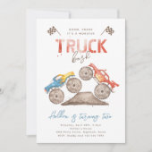 シンプルモンスタートラック誕生日招待状 |モダン | 招待状 (正面)