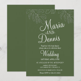 シンプルモンステララインハンドイラストレーショングリーン 招待状