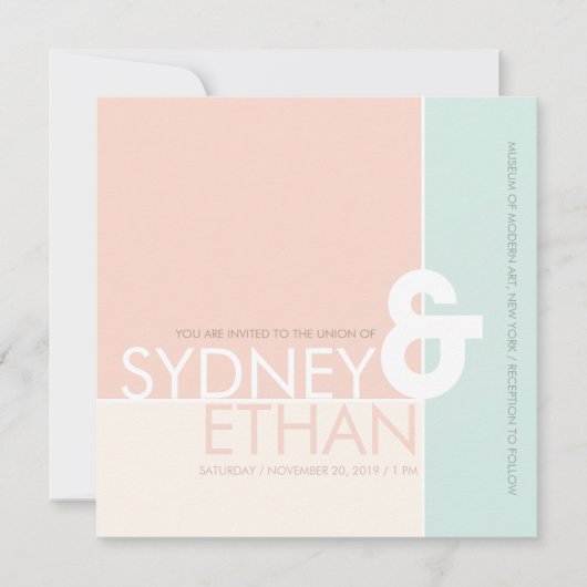 シンプルモンドリアンミニマリスモダント結婚式招待 招待状 (正面)