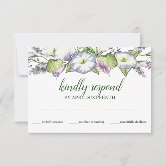 シンプルモーニンググローリーウォーターカラーハンドスティング 出欠カード (正面)