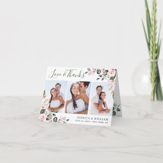 シンプルユエレガントーカリ赤面ピンクローズ3写真 サンキューカード (正面)