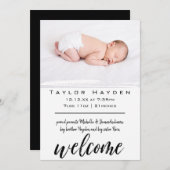 シンプルユニセックス歓迎の写真誕生のお知らせ 案内状 (正面/裏面)