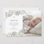 シンプルユーカリと金ゴールドクロス |写真バプテスマ サンキューカード (正面)