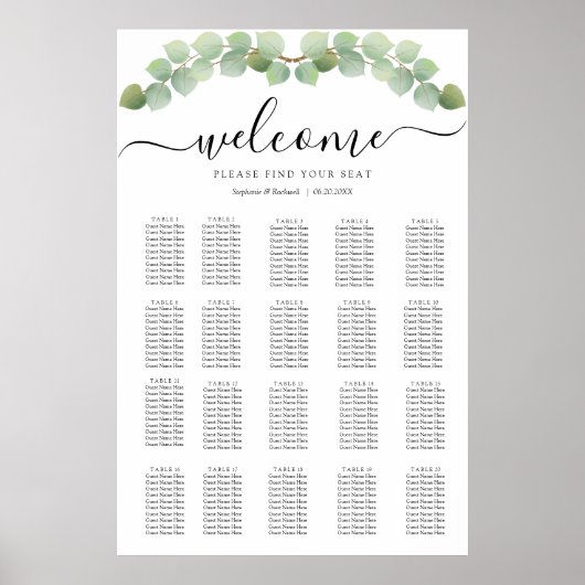 シンプルユーカリの結婚シーティングチャート ポスター (正面)