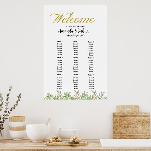 シンプルユーカリの結婚緑地表 ポスター (キッチン)