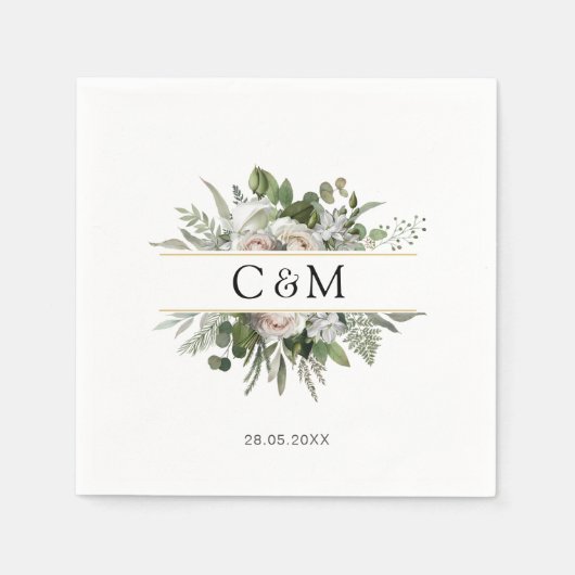 シンプルユーカリエレガントプトゥスホワイトローズ スタンダードカクテルナプキン (正面)