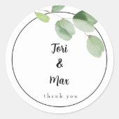 シンプルユーカリパーソナライズされたプ・ホワ結婚イト ラウンドシール (正面)