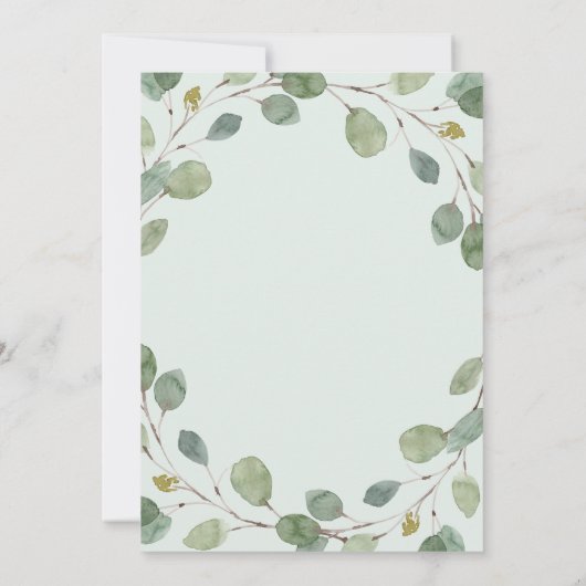 シンプルユーカリプタス緑と金ゴールドクロスバプテスマ 招待状 (裏面)