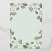 シンプルユーカリプタス緑と金ゴールドクロスバプテスマ 箔招待状 (裏面)