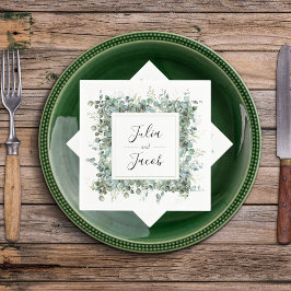 シンプルユーカリプトゥスグリーンリーウェディングパーティー スタンダードカクテルナプキン