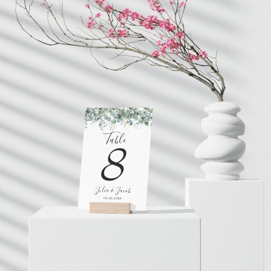 シンプルユーカリプトゥスグリーンリーウェディングパーティー テーブルナンバー