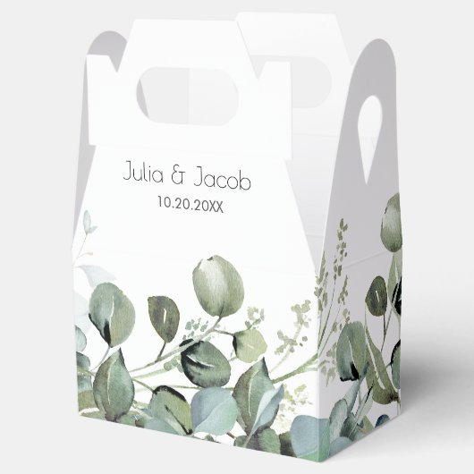 シンプルユーカリプトゥスグリーンリーウェディングパーティー フェイバーボックス (オープン)