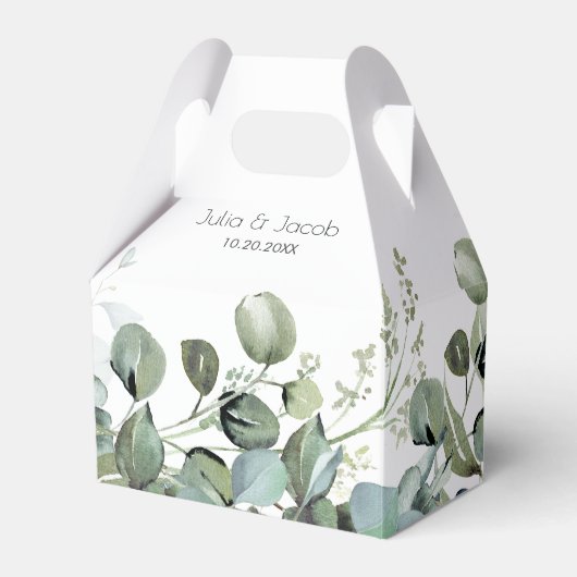 シンプルユーカリプトゥスグリーンリーウェディングパーティー フェイバーボックス (正面サイド)