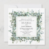 シンプルユーカリプトゥスグリーンリーウェディングパーティー 招待状 (正面)