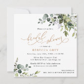 シンプルユーカリプトゥスグリーンリー金ゴールドブライダルシャワー 招待状 (正面)