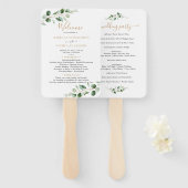 シンプルユーカリプトゥスグリーンリー金ゴールド結婚式 プログラム ハンドファン (正面&裏面)