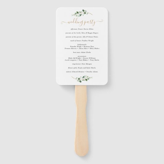 シンプルユーカリプトゥスグリーンリー金ゴールド結婚式 プログラム ハンドファン (裏面)