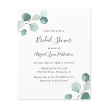 シンプルユーカリプトゥスバジェットブライダルシャワー招待