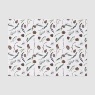 シンプルユーカリプトゥスパインコーンウォーターカラークリスマス 薄葉紙