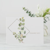 シンプルユーカリプトゥス葉グレー葬儀ありがとう サンキューカード (スタンド正面)