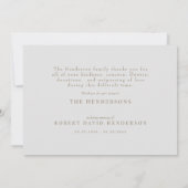 シンプルユーカリプトゥス葉グレー葬儀ありがとう サンキューカード (裏面)