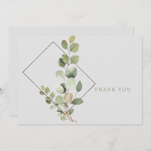 シンプルユーカリプトゥス葉グレー葬儀ありがとう サンキューカード (正面/裏面)