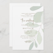 シンプルユーカリ両親金ゴールド文字結婚 招待状 (正面/裏面)