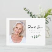 シンプルユーカリ写真葬儀悔やみや弔慰 サンキューカード (スタンド正面)