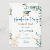 シンプルユーカリ及び金ゴールド卒業パーティー招待状 招待状 (正面/裏面)