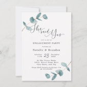 シンプルユーカリ彼女はYes婚約パーティ 招待状 (正面)