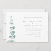 シンプルユーカリ水の色の緑結婚色 招待状 (正面)