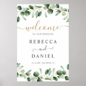 シンプルユーカリ結婚ーグリーの歓迎サイン ポスター (正面)