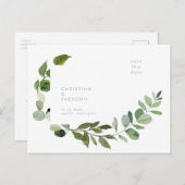 シンプルユーカリ結婚式の保存日付 ポストカード (正面/裏面)