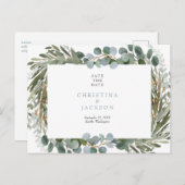 シンプルユーカリ結婚式の保存日付 ポストカード (正面/裏面)