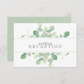 シンプルユーカリ緑色結婚式レセプションカード 出欠カード (正面/裏面)