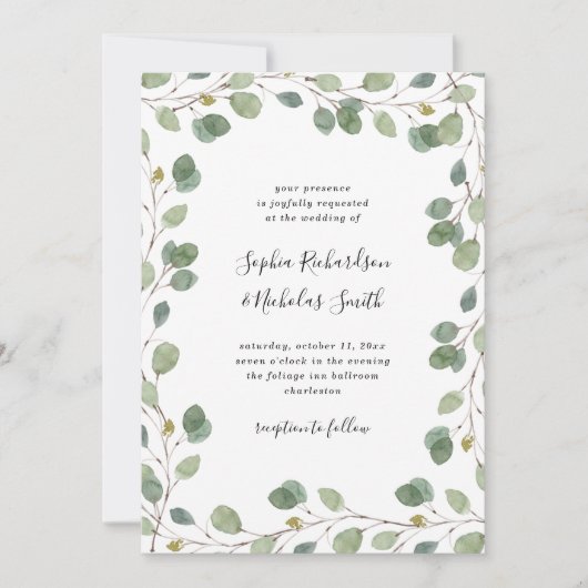 シンプルユーカリ縁どリー | 結婚s 招待状 (正面)