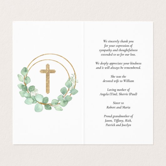 シンプルユーカリ葬儀記念祈りの言葉カード 名刺 (内部フラット)