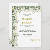 シンプルユーカリ金ゴールドグリーンリー結婚式招待状 招待状 (正面/裏面)
