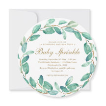 シンプルユーカリ離れベビー振り掛け招待状