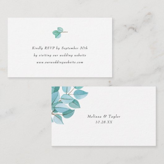 シンプルユーカリ離れーウェディング出欠オンライン エンクロージャーカード (正面/裏面)