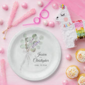 シンプルユーカリ&ラベンダーブーケ結婚ス ペーパープレート (パーティー)