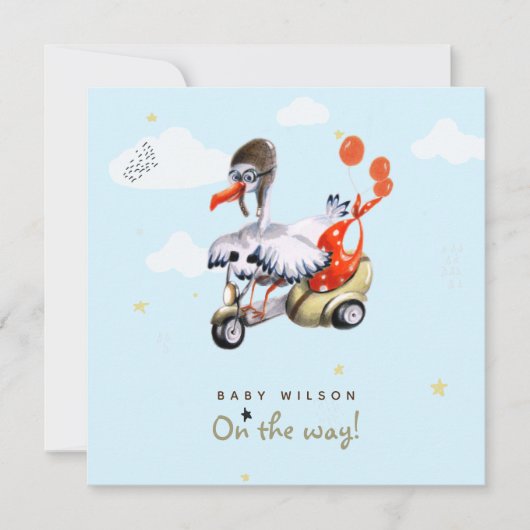 シンプルユーモアのある妊娠男女兼用 案内状 (正面)