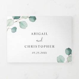 シンプルユ素朴ーカリプトゥスグリーンリーエレガントウェディング 三つ折り招待状
